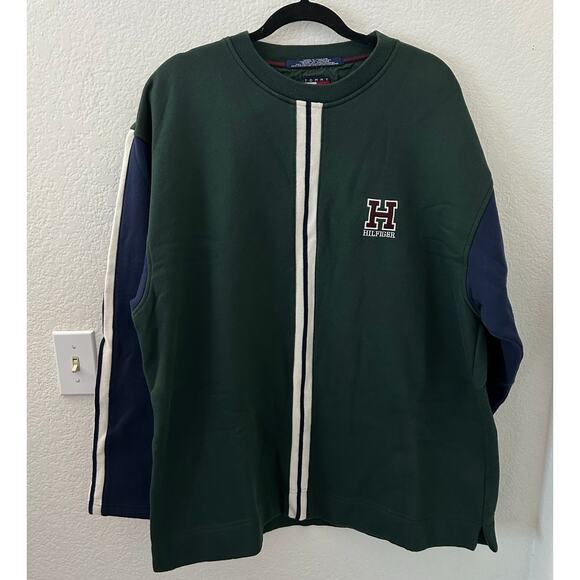 Vintage Tommy Hilfiger Crew Neck Varsity Logo Stripes Green Men Size Large - Picture 5 of 11